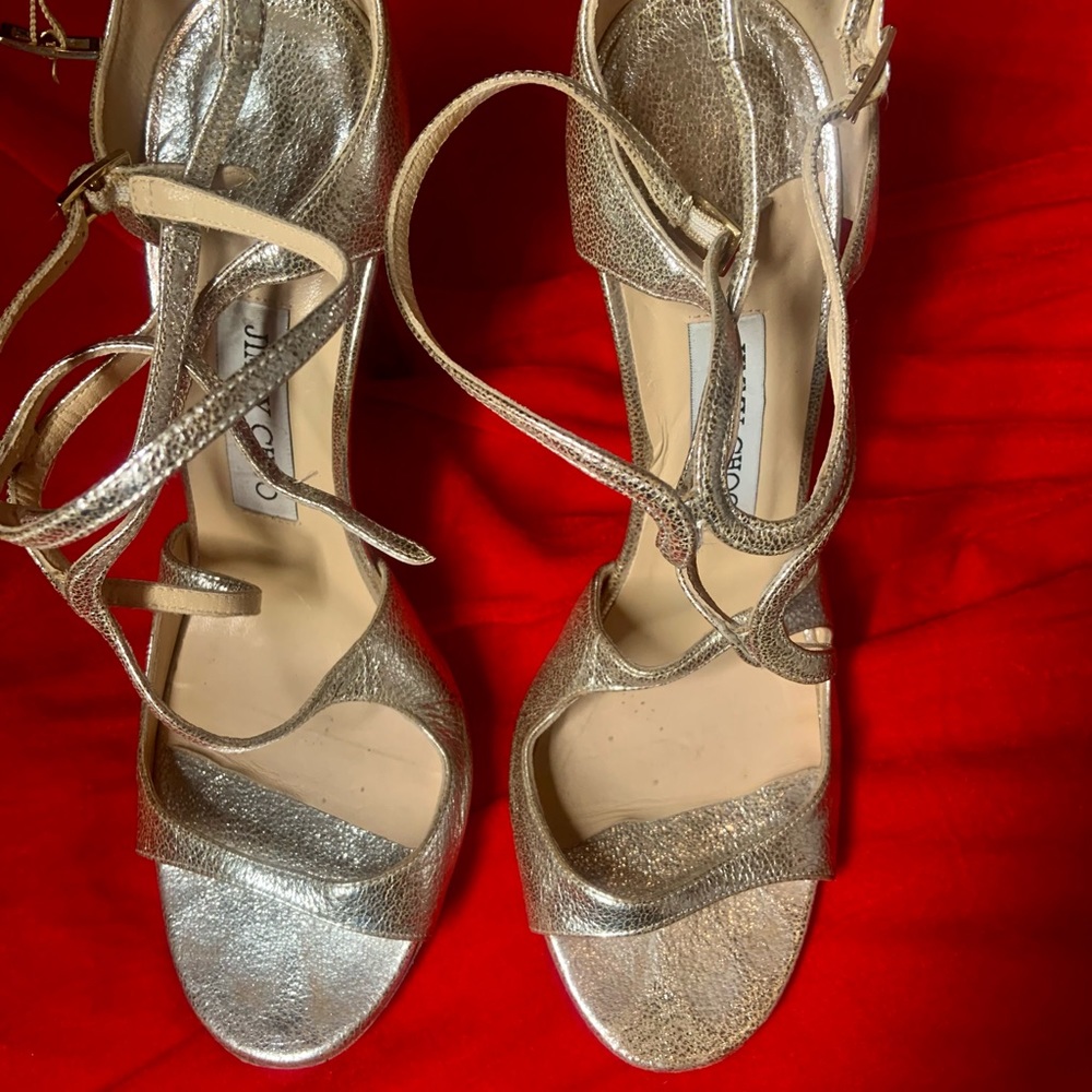 EUC. JIMMY CHOO LANCE Dusty Glitter Silver stiletto high heels. - Picture 12 of 16